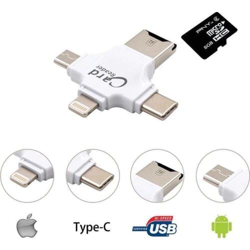 4 in 1 Card Reader Adapter Lightning Micro USB Type C TF/SD for Iphone Android for Android Ipad iPhone X/8/7OTG Cardreader