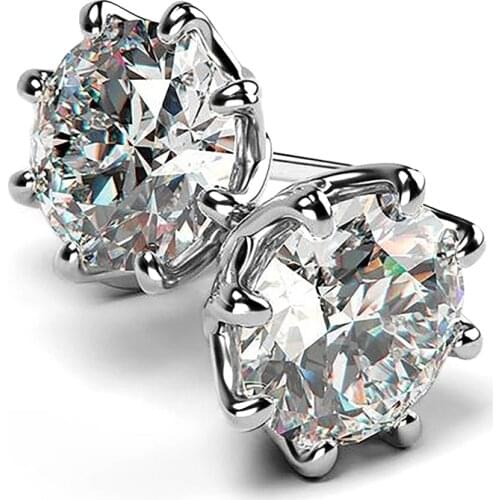 Huitan Crystal 10mm Round Cubic Zirconia Classic Stud Earrings for Women Dazzling Female Elegant Accessories Timeless Jewelry