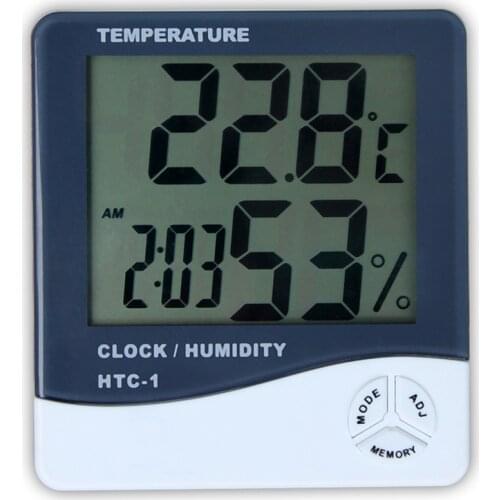 Indoor Room LCD Electronic Temperature Humidity Meter Digital Thermometer Hygrometer Weather Station Alarm Clock HTC-1
