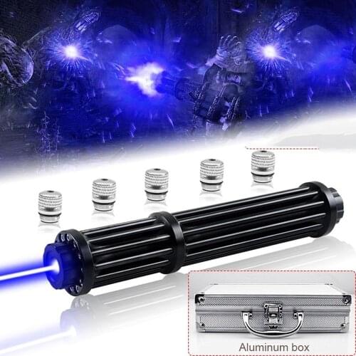 Powerful Burning 21cm Blue Laser Torch 445nm 10000m Laser Torch 450nm Focusable Flashlight Burn Match With 5 Star Cap
