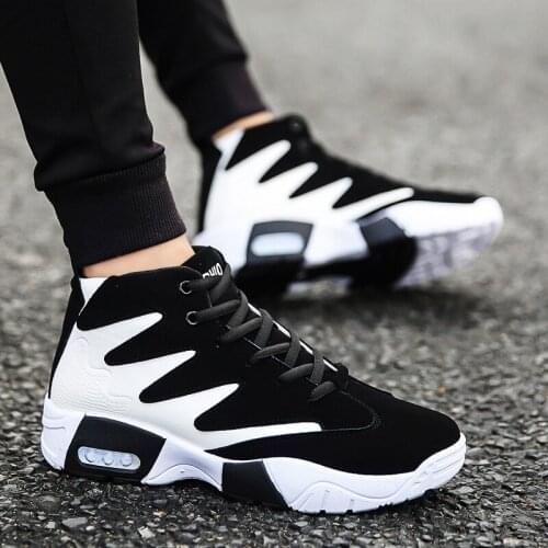 Mens Shoes Students Black and White Patchwork Korean Version of The Fashion Sneaker Men Height-high Top Casual Running Shoes
