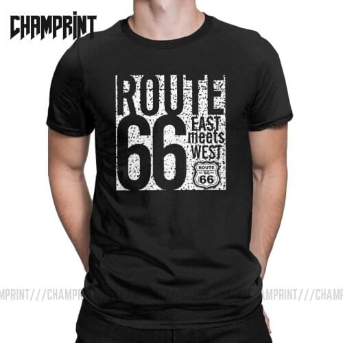 Vintage Route 66 Mother Road SG19 T-Shirts for Men O Neck Pure Cotton T Shirts Short Sleeve Tee Shirt Original Clothing