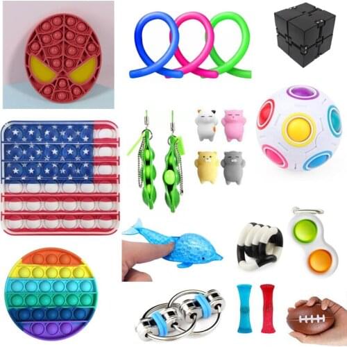 Stress Relief Fidget Toys Set Infinity Magic Mini Cube Push Simple Squeeze Fidget Beans Pea in pod Soft Noodle Strings