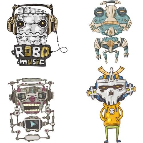 Robot Clothing Stickers Iron On Patches Diy Heat Transfers Patch For Clothes Boy Girl T-shirt Appliques Decoration