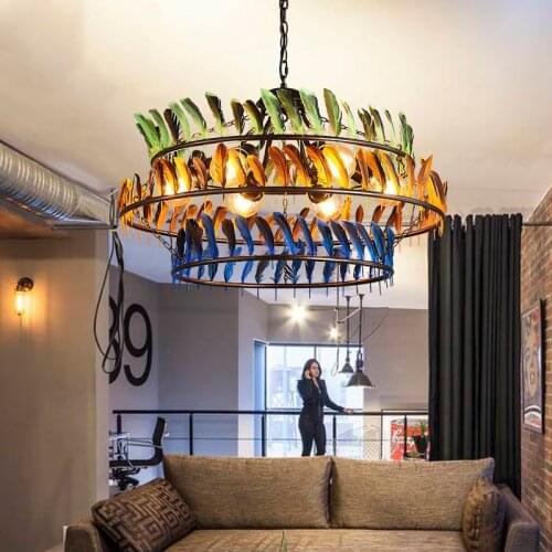 Continuous System Rural Industry Wind A Chandelier Originality Music Restaurant Toggery Personality Bar Walnut In Feather Lamp