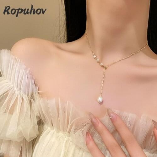 ROPUHOV 2021 New Korean Trendy Freshwater Pearl Necklace Neck Chain Collarbone Chain Korean Ins Niche Design Items Jewelry Woman