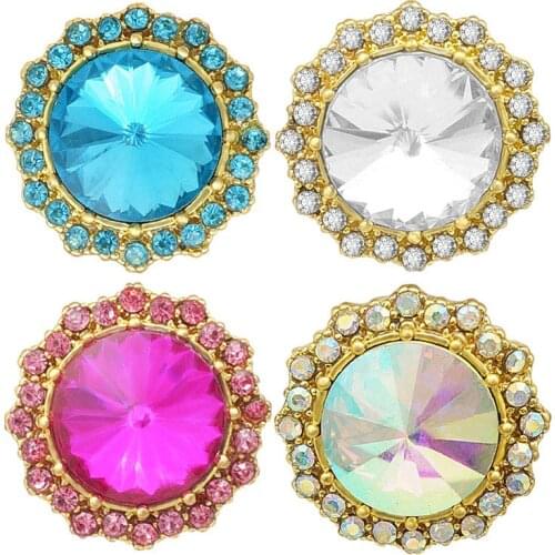New Beauty Golden rhinestone flower 20MM Metal snap buttons for DIY 18mm snap jewelry wholesale KZ3381
