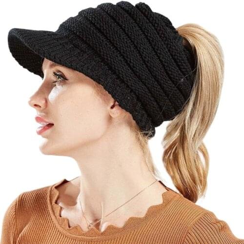 Autumn Women Beanies Girl Ponytail Hat Lady Beanie Tail Messy Soft Bun Knitted Cap Skull Stretchy Winter Warm Hats Accessories