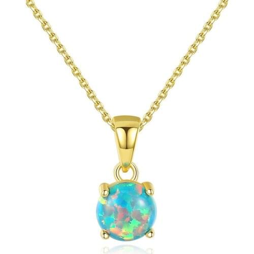 Fire Opal Necklace Round Elegant Pendant Necklace for Women Gift Blue White Necklace Silver 925 Jewelry