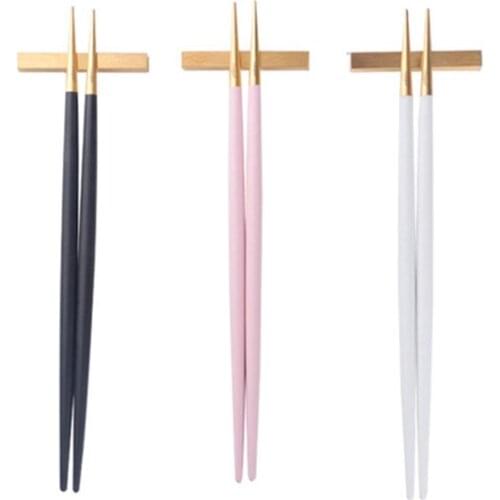 1 Pair Stainless Steel Chopsticks Matte Brushed Sushi Chopsticks Super Round Chopsticks Holder Set Korean Kitchen Supplies