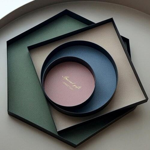 Morandi Style Black Tray with Leather Mat Iron Plate for Jewelry Dessert Coffee Display Holders Creative Decoration Organizer