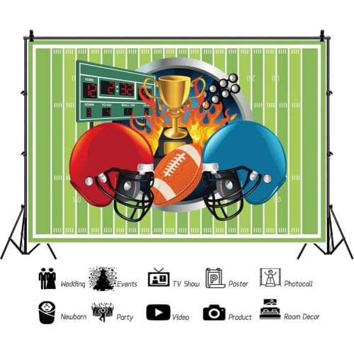 Rugby American Football Helmet Trophy Cartoon Backdrops Kids Photography Birthday Party Photos Background for Shooting Decor