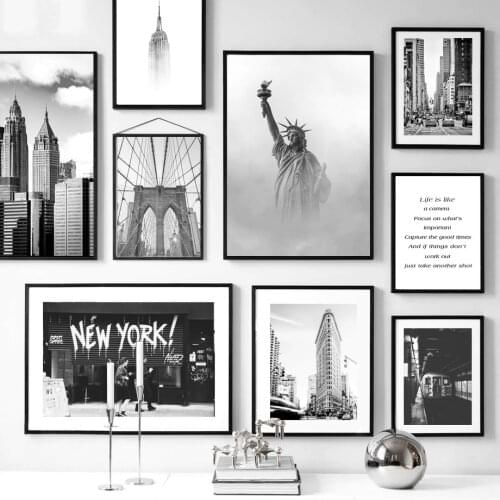 Famous Scenery New York Statue Of Liberty Black White Nordic Poster Wall Art Canvas Painting Print Pictures Home Decoration