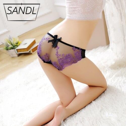 SANDL Womens Underwear Panties Sexy Low-Waist Triangle Lingerie Female Bow-Knot Translucent Lace Underpants Ladys Briefs Hot