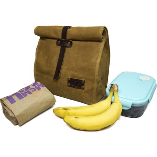 Waxed Canvas Leather Lunch Bag Outdoor Hiking Camping Hunting Backpack Waterproof Pouch for Work or School Food Storage Bags