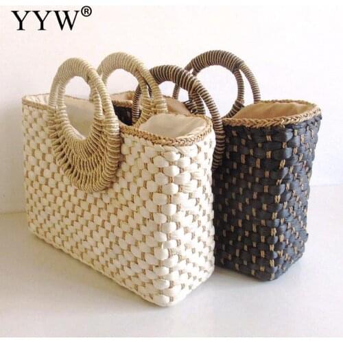 Bags for Women Summer Beach Tote Straw Bag Pompom Straw Bags in Thailand Picnic Straw Bag in Handbags Top Handle Handbags Totes