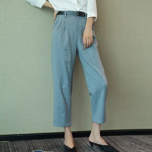 Johnature Autumn New Women Striped Harem Casual Pants 2021 Fashion Solid Color Loose Zippers Pockets Female Ankle-length Pants