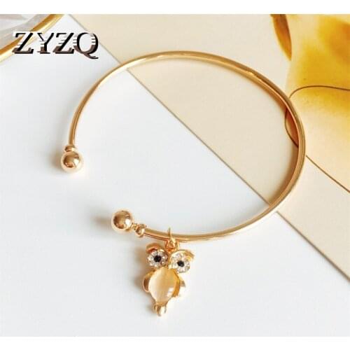 ZYZQ Romantic Big-Eye Owl Shaped Pendant Bangle Lovely Engagement Wedding Bridal Rings Wholesale Lots&Bulk Open Bracelets Bangle