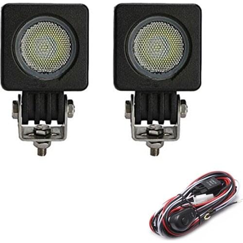 2 Pieces 2 Inch LED Work Light LED Motorcycle Spotlight Flood Light 10W 6000K Swtich Relay Wire Harness for Off-road SUV ATV 12V