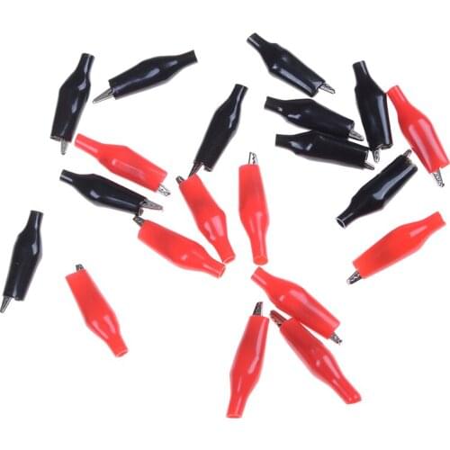 Black Red 20pcs Metal Alligator Clip G98 Crocodile Electrical Clamp Testing Probe Meter with Plastic Boot Car Auto Battery 28MM