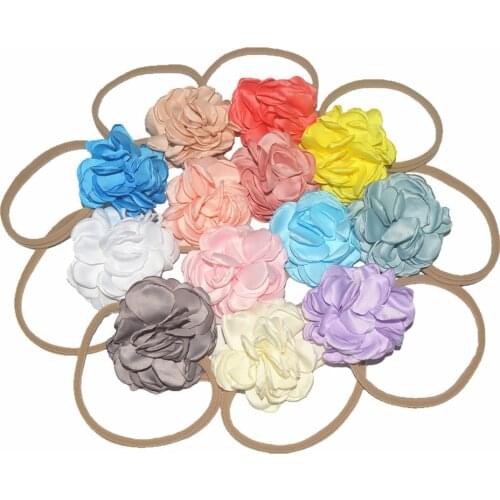 20pcs/lot, Popular Tan Color Spandex Nylon Headband with 8cm Singed Satin Rose Flower high quality hair accessories