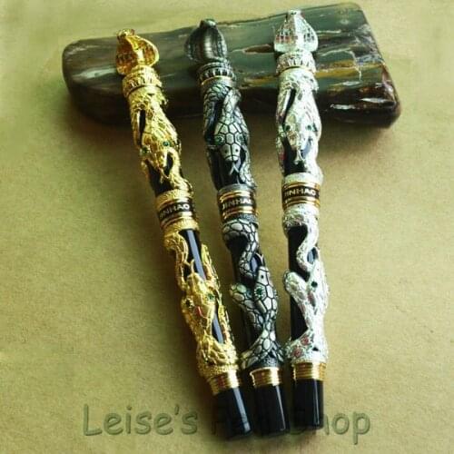 LOT OF 3 PCS JINHAO GOLDEN GREY OLD SILVER SNAKE WIND MEDIUM 18KGP NIB FOUNTAIN PENS
