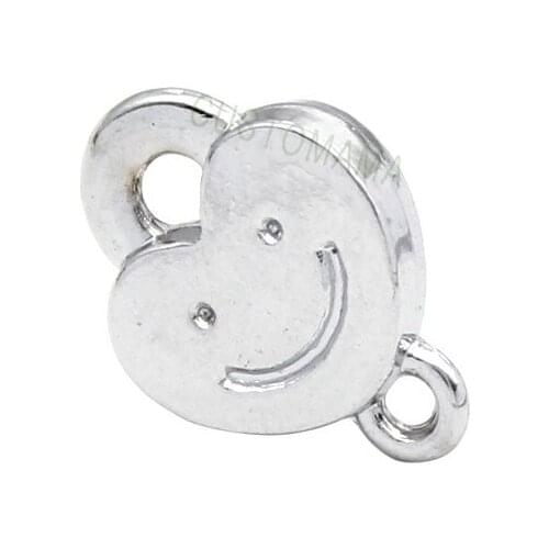 60pcs-Antique Silver 2 Sided Smile Heart Charms pendants 16x12mm