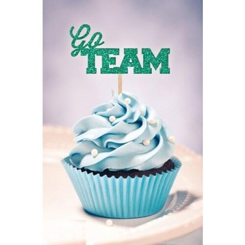 Glitter GO TEAM Party Treat Picks Cupcake Toppers Supplies- Birthday Party Decor wedding bridal baby shower cake decorations