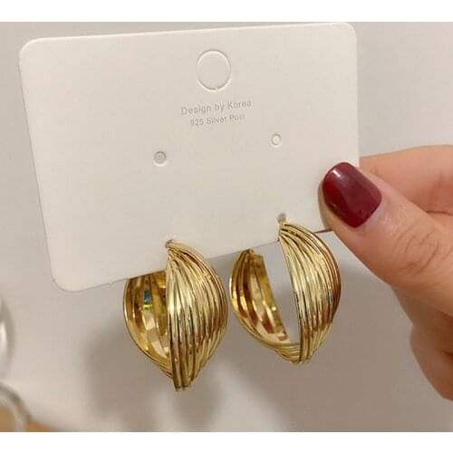 Golden Big hoop Earrings Korean Geometry Metal Gold Earrings For women Female Retro Drop Earrings 2020 Trend Fashion Jewelry