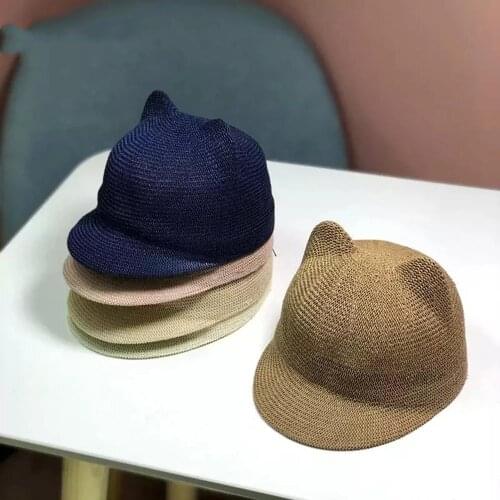 2021 Childrens Straw Hat Summer Baby Sun Hat for Boys and Girls Cute Equestrian Hat Small Horn Beret Breathable Sun Hat Sun Hat