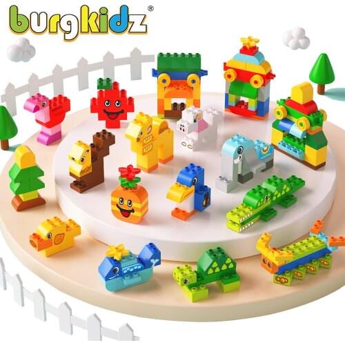 Kids DIY Creative Toys Animals Big Size Building Blocks Set Montessori Blocks Constructor City Bricks Toys For Children Girl Boy