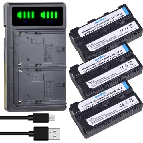 2PC 2600mAH NP-F550 NP-F570 Camera Battery + LED USB Charger with Type C Cable for Sony NP-F330 NP-F530 NP-F570 NP-F730 NP-F750