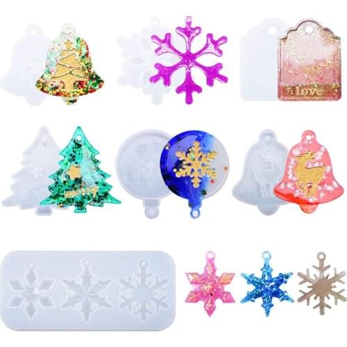 Christmas Resin Mold Silicone Epoxy Resin Ornament Mold Snowflake Bag Tag Casting Mould Set for Keychain DIY Xmas Decorations