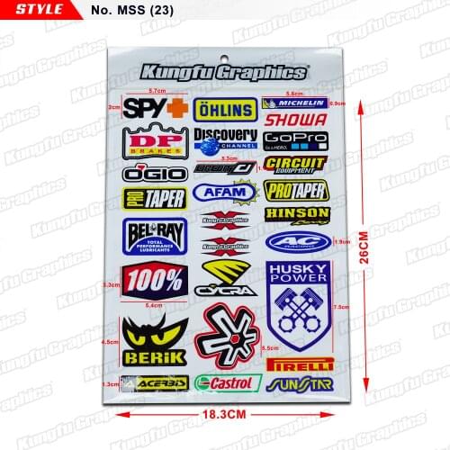 KUNGFU GRAPHICS Micro Stickers Sheet Sponsor Logos Colorful Fun Vinyl Decals for Motorcycle, Dirt Bike, Luggage, Notebook