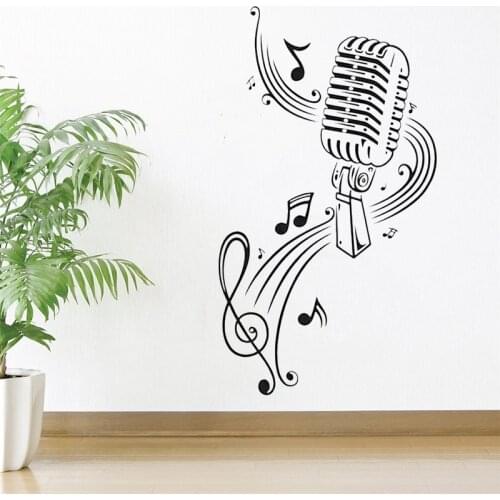 KTV Cool Mural Decoration Vinyl Microphone Wall Sticker Music Note Art Interior Decoration Sticker Bedroom Room Music