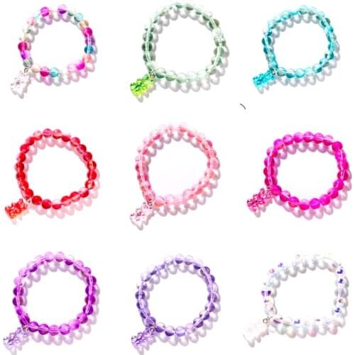 Cute Flash Crystal Glass Beaded Bracelet Glitter Round Beads Gummy Bear Pendant Stretch Bracelet For Women Girls Gifts Jewelry