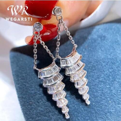 WEGARSTI 925 Sterling Silver Earrings Jewelry Fashion Clear Crystal Zircon Flower Drop Earrings For Women Girls Kids Lady Gift