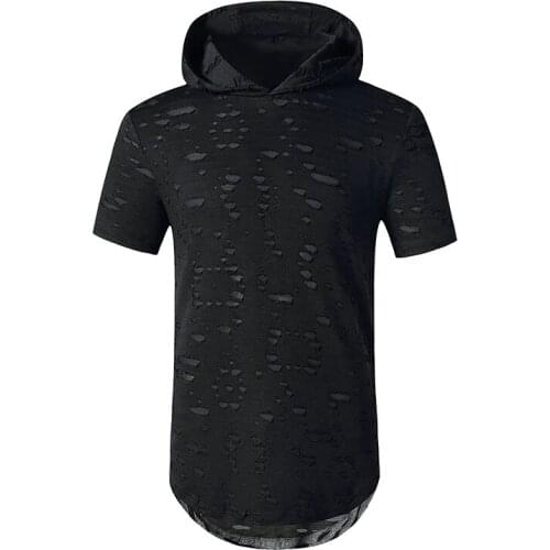 Men Polyester T Shirt Hipster Hip Hop Hole Long Hooded Round Collar Hoodie Cultivate Ones Morality Type