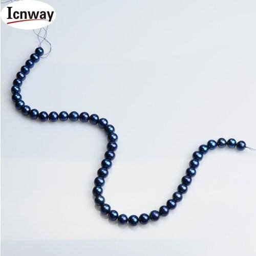 Natural AA+ round blue Freshwater Pearl 9-10mm 15inches DIY necklace bracelet earring FreeShipping Wholesale