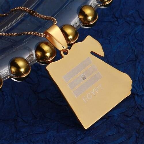 Stainless Steel Gold Color Egypt Country Map Flag Pendant Necklace Egyptians Charm Jewelry