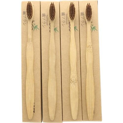 OEM DR.PERFECT 5000 Pieces Brown Curved Style bamboo toothbrush soft-bristle bamboo Black fibre wooden handle Black toothbrush