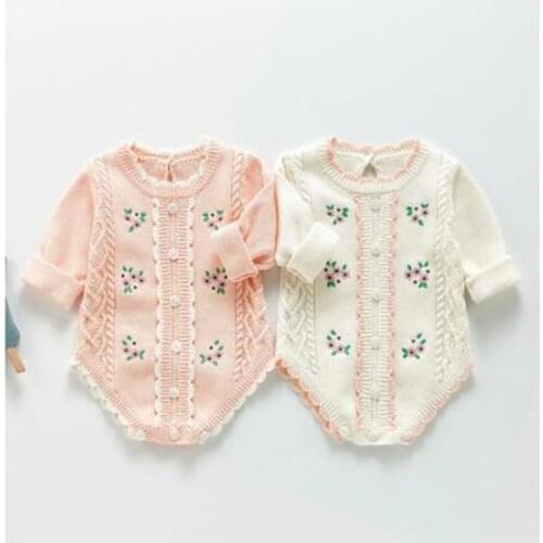 Autumn Baby Girls Long Sleeve Embroidery Rompers Jumpsuit Clothes Cute Kids Baby Girl Knit Clothes Rompers