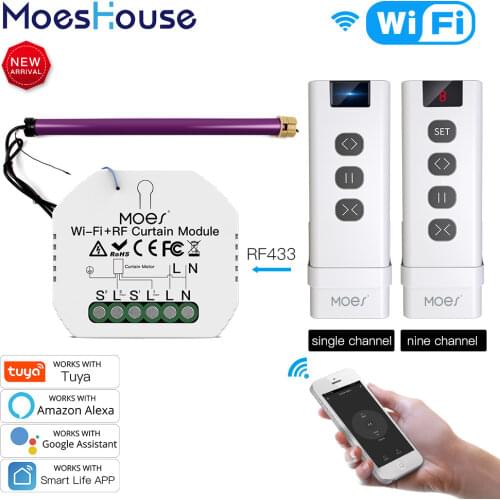 Moeshouse Tuya Smart Life WiFi RF433 Blind Curtain Switch with Remote for Electric Roller Shutter Google Home Alexa Smart Home