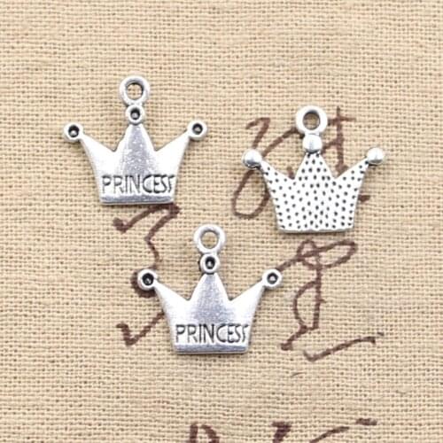 30pcs Charms Crown Pincess 17x19mm Antique Tibetan Bronze Silver Color Pendant Findings Accessories DIY Vintage Choker Jewelry