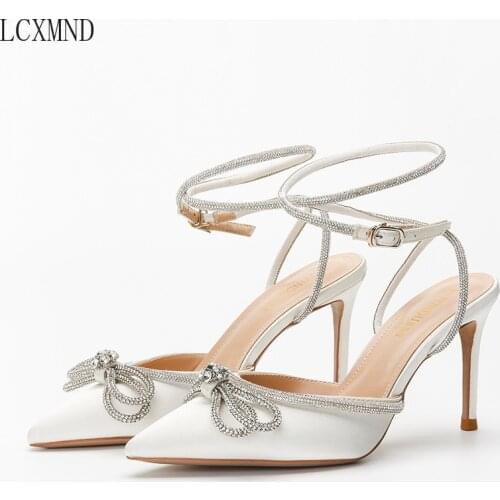 High Quality Womens High Heeled Sandal 2021 New Summer Sandal Womens Slim Heel Pointed Heel with Bow Knot
