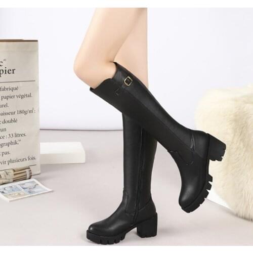 Plus Size 9 10 11-15 boots women woman winter boots women women shoes botas Side zipper with belt buckle