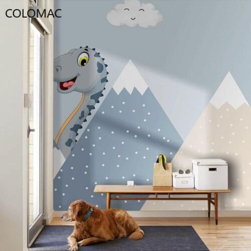 Colomac Custom Blue Cartoon Dinosaur Childrens Room Wallpaper Geometric Simple Bedroom Background Decor Mural Drop Shopping