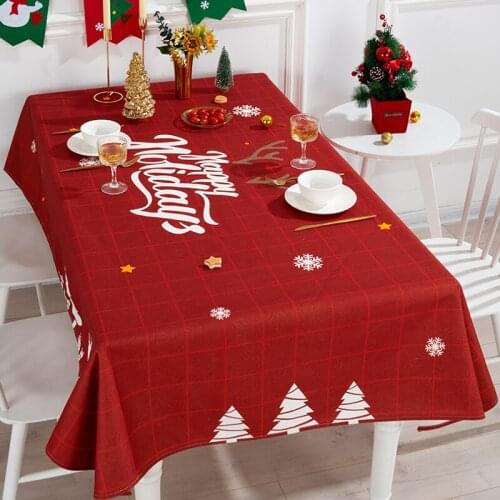 Nordic Cotton Linen Table Cover Christmas Table Cloth Reindeer Printed Red Tablecloth Thick Table Cloth Rectangular Xmas Decor