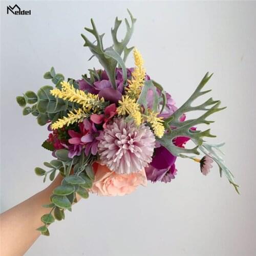Meldel Bride Wedding Bouquet Artificial Silk Rose Flower Bouquet Dropshipping Orchid Hydrangea Wedding Supplies Forest Style