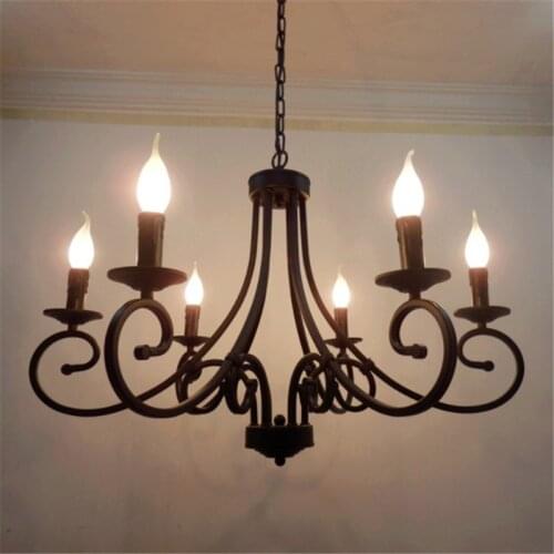 American European retro black iron candle light 6 8 lights big chandelier lamp for living dinning room foyer hanging chain light
